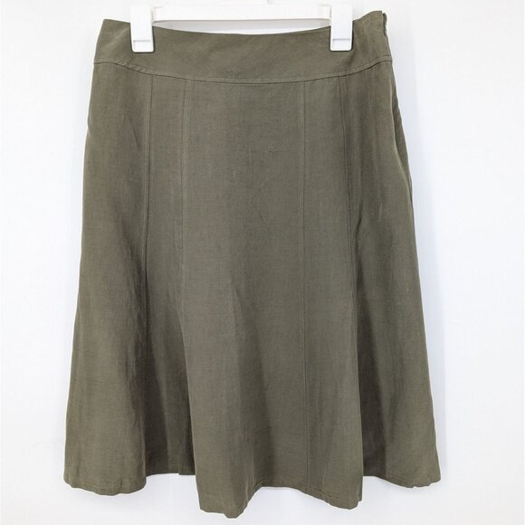 Coldwater Creek Midi Skirt Size 12 Silk Linen Blend Neutral Capsule Minimalist - Picture 1 of 10